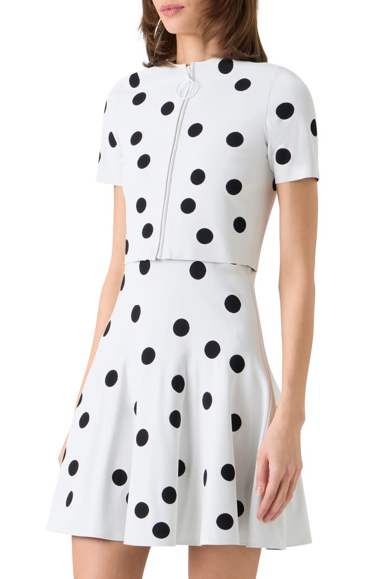 Polka Dot Jacquard Fitted Crop Jacket, Alternate, color, CREAM-BLACK