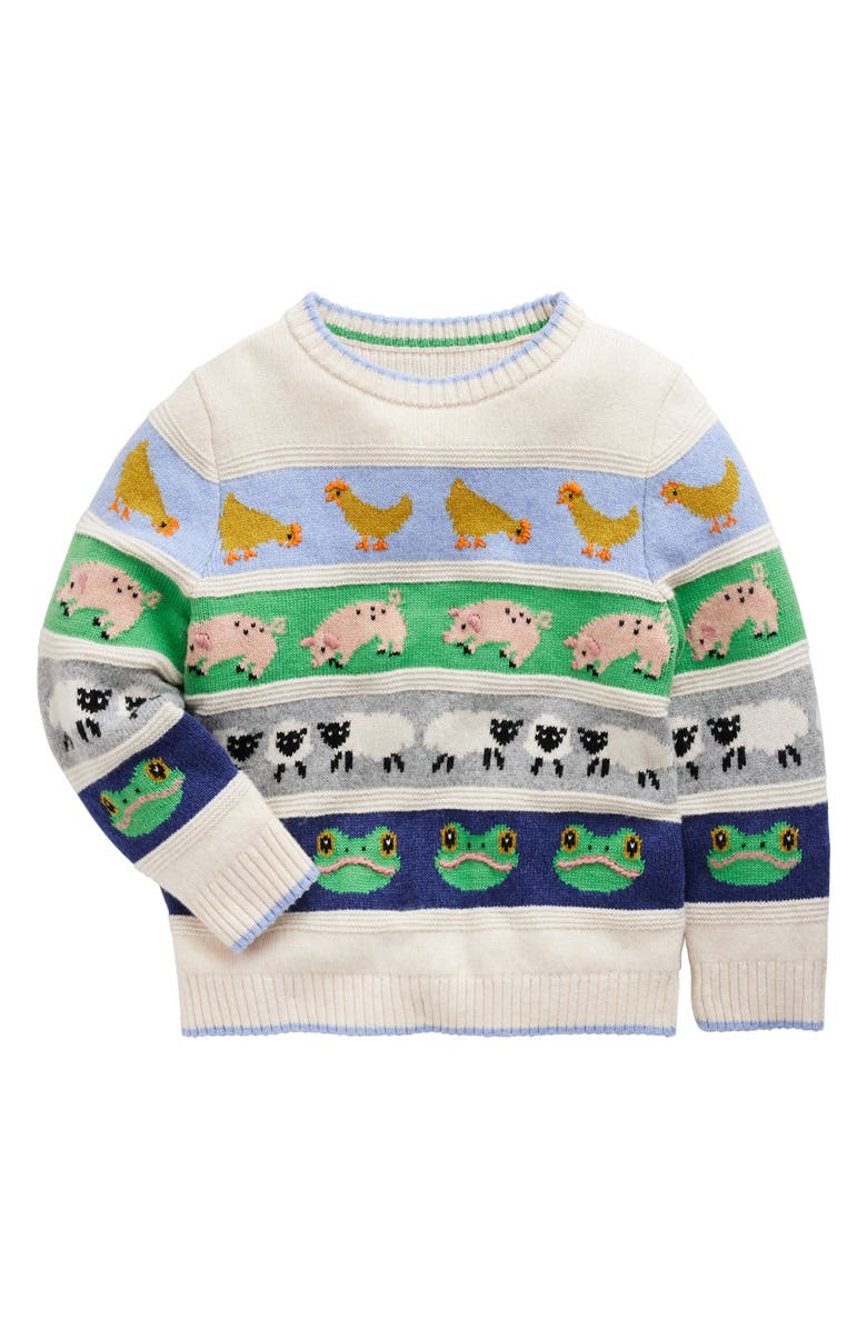 Mini Boden Kids' Farm Animals Crewneck Sweater, Main, color, 