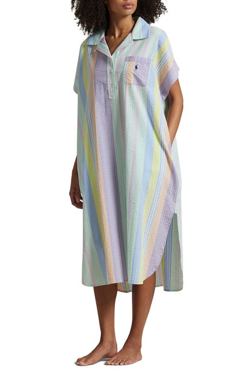 Polo Ralph Lauren Stripe Cotton Seersucker Sleepshirt In Coastal Stripe