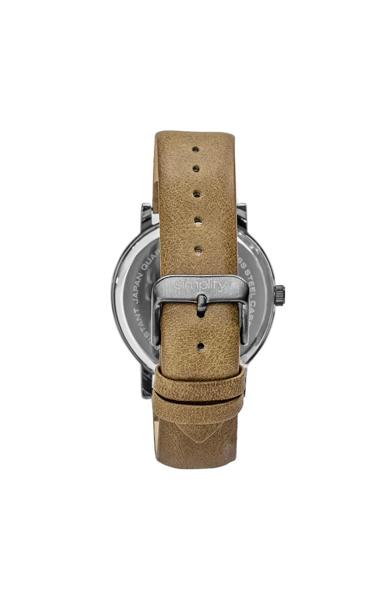 SIMPLIFY The 7000 Leather-Band Watch, Alternate, color, Gunmetal/Brown