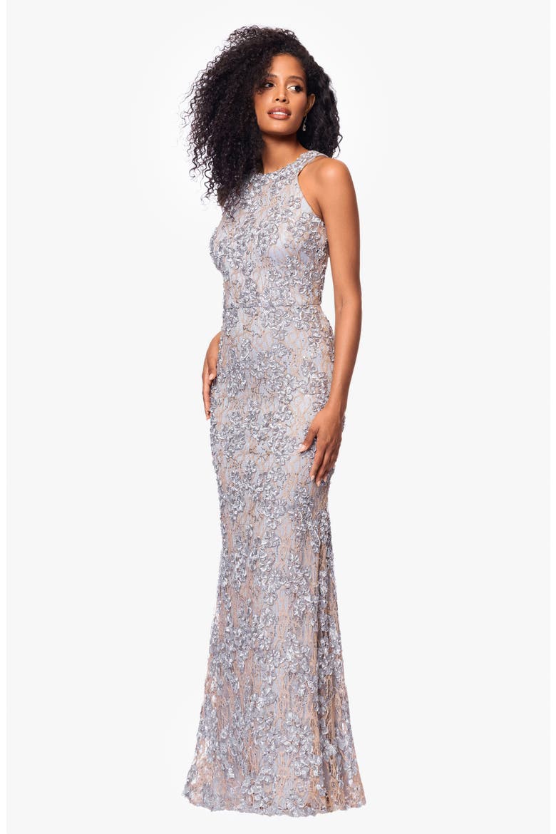 Sequin Soutache Sleeveless Sheath Gown, Alternate, color, GOLD/ SILVR