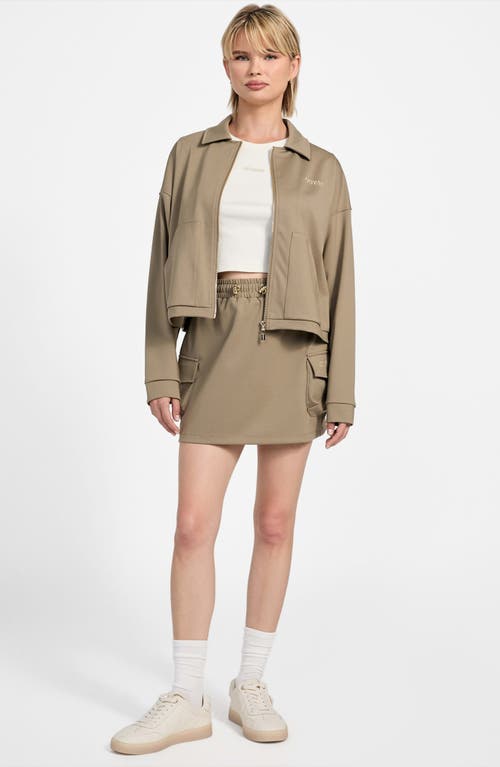 Guess Carla Stretch Nylon Zip Jacket In Brown