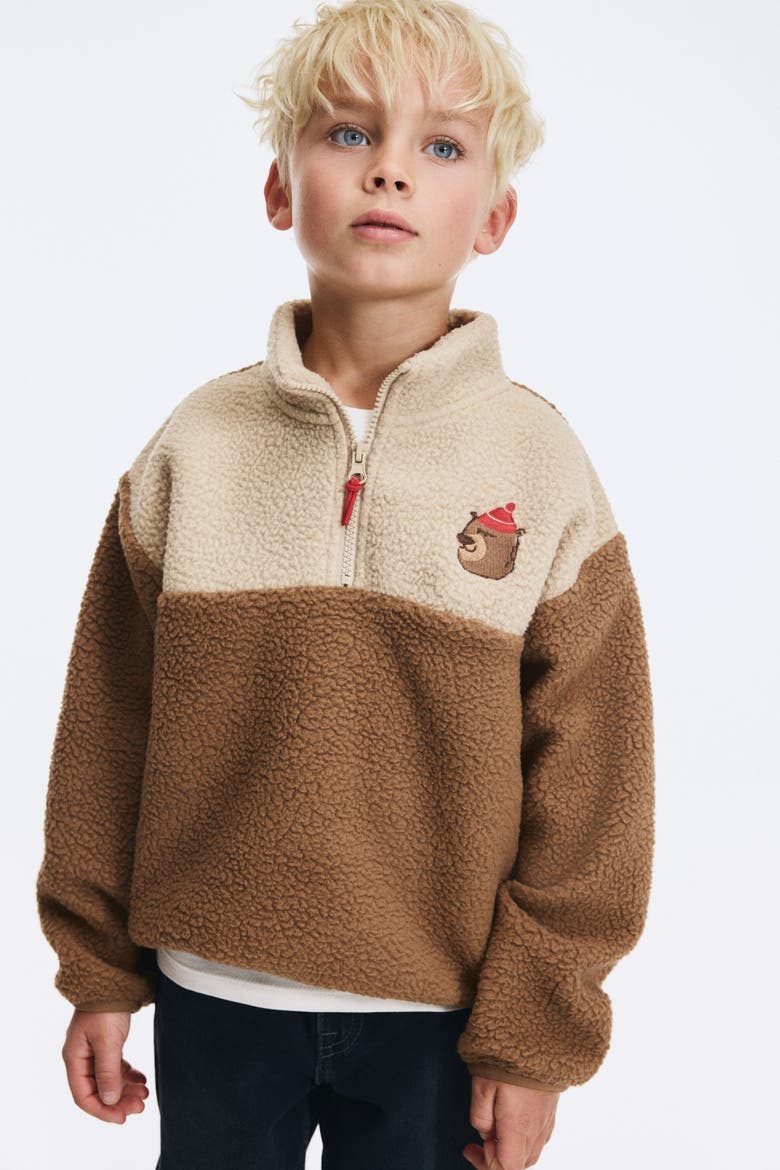 Teddy Zip-top Sweatshirt, Alternate, color, Light brown/bear