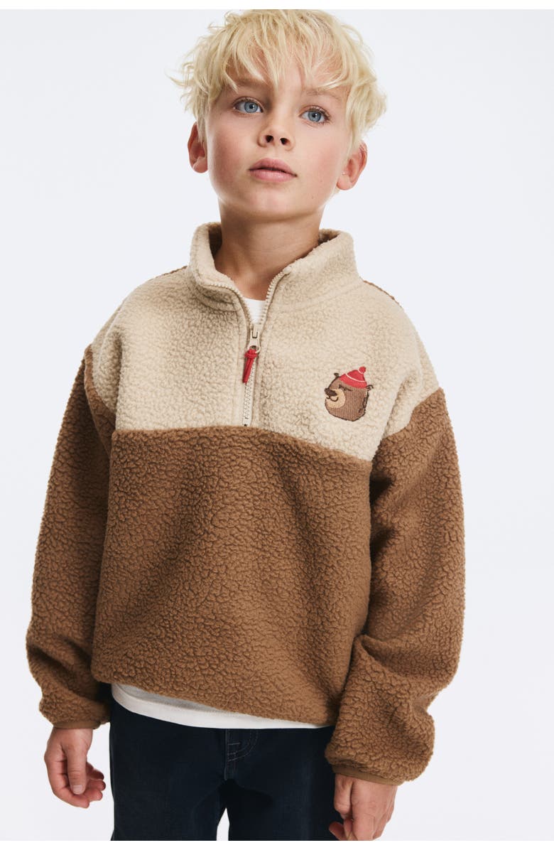 H&M Teddy Zip-top Sweatshirt, Alternate, color, Light Brown/Bear