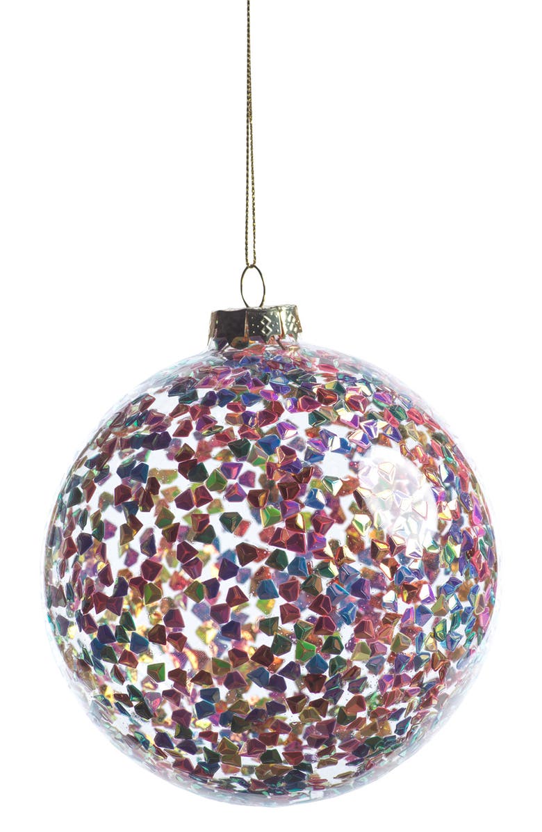 Zodax Set of 4 Multicolor Sequin Large Glass Ball Ornaments, Main, color, Rainbow Multicolored