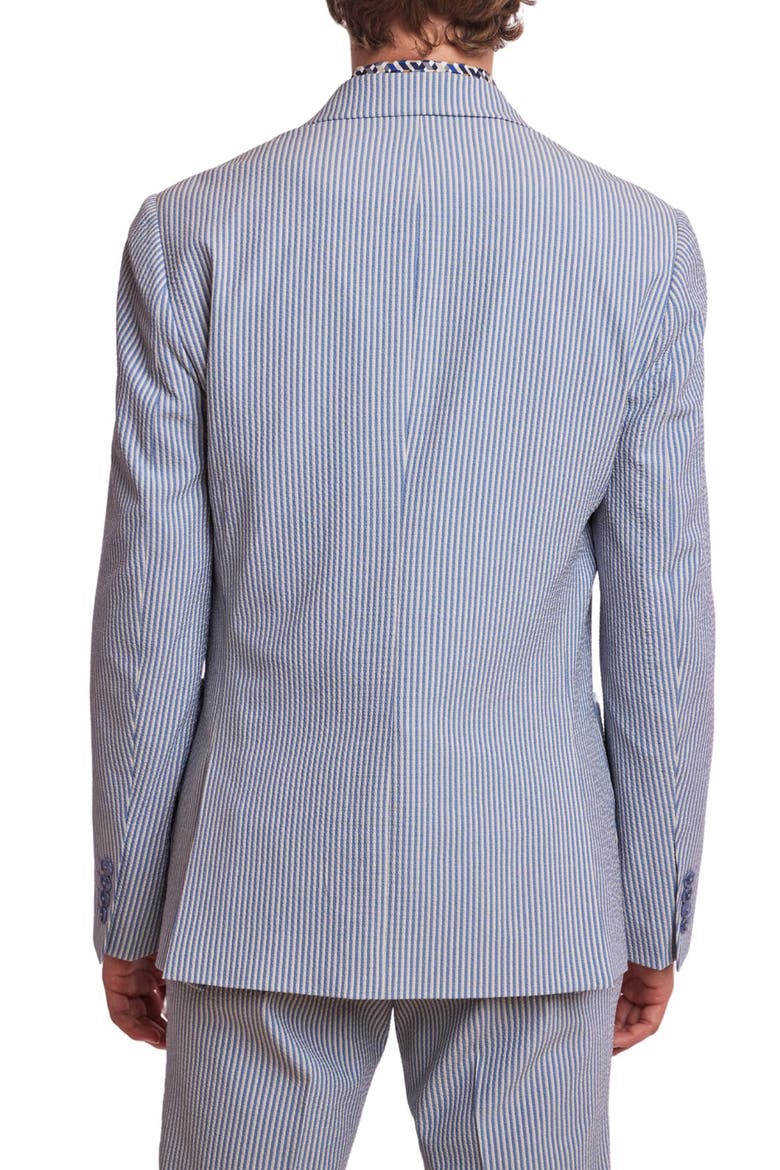 Soho Slim Fit Double Breasted Suit Jacket, Alternate, color, BLUE GREY CREAM SEERSUCKER