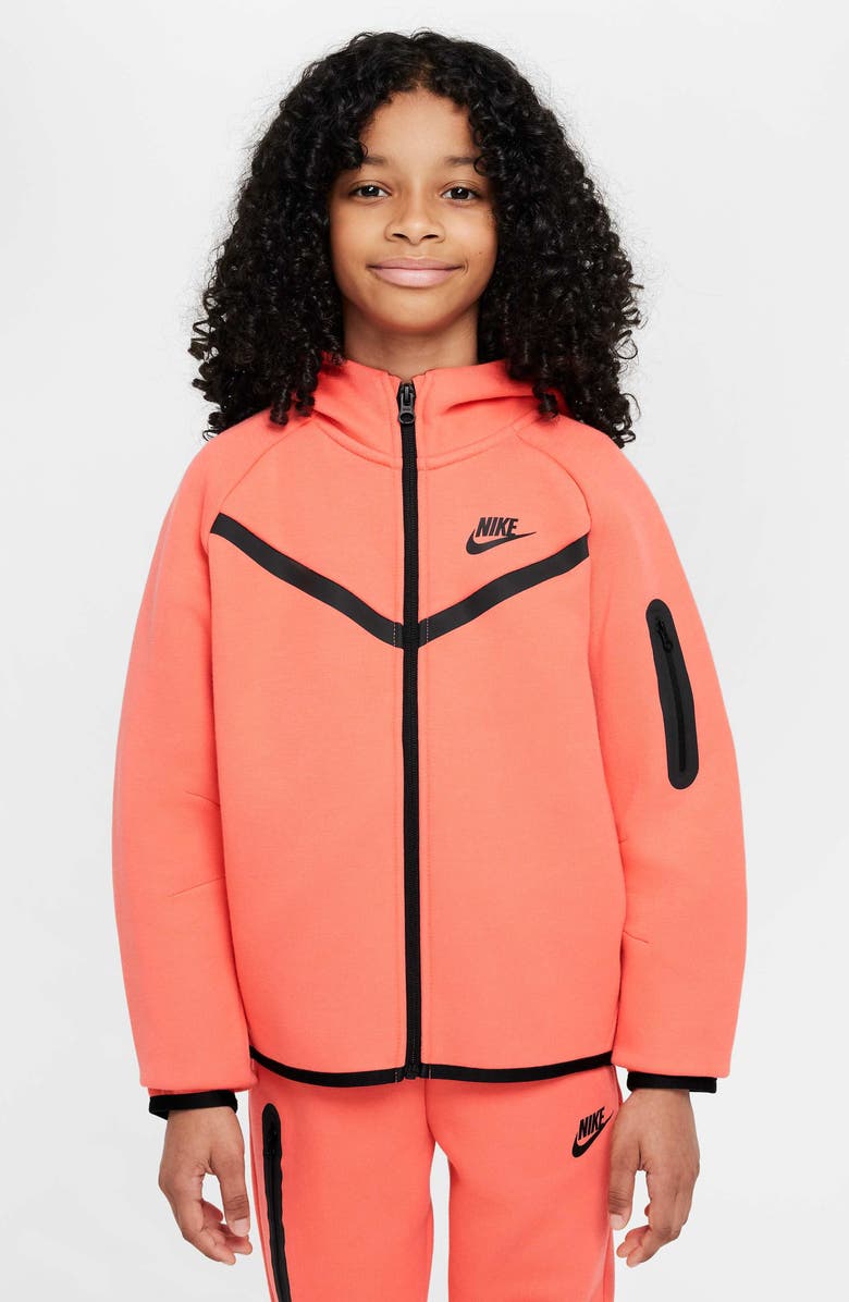 Nike Kids' Tech Fleece Full Zip Hoodie, Main, color, Magic Ember/ Black/ Black