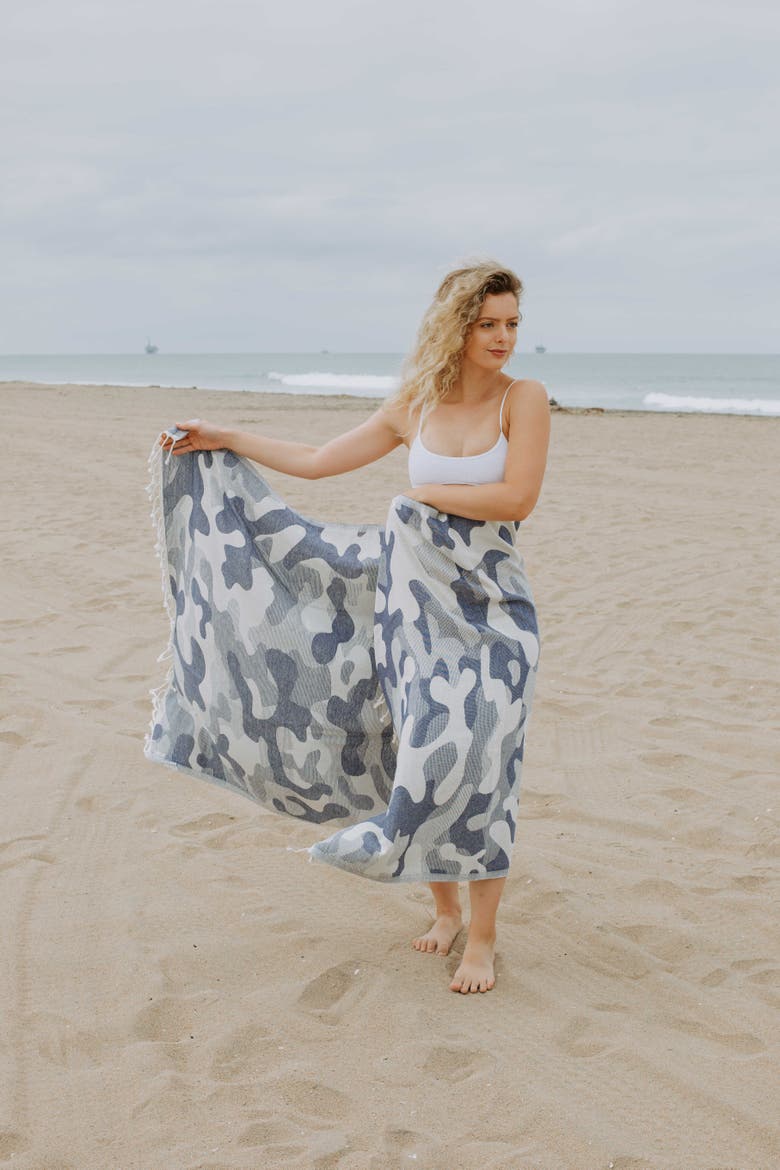 Camo Print Organic Sand Resistant Reversible Turkish Towel, Alternate, color, Navy