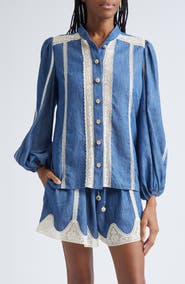 Zimmermann Awaken Lace Trim Denim Shirt