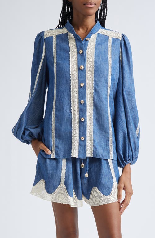 Zimmermann Awaken Lace Trim Denim Shirt In Blue