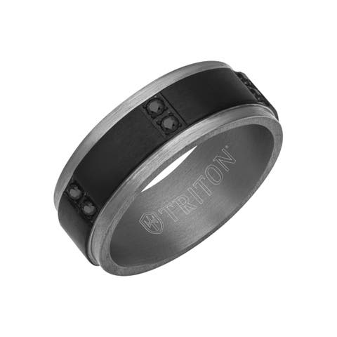 8MM Tantalum Ring with Vertical Channel Set Black Sapphires and Flat Edge