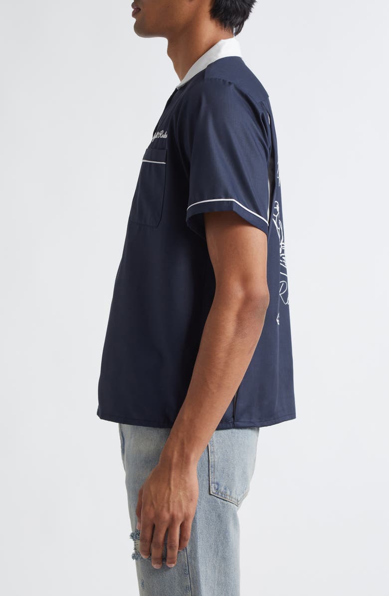 MIDNIGHT RODEO Chain Stitch Piped Voile Camp Shirt, Alternate, color, Navy