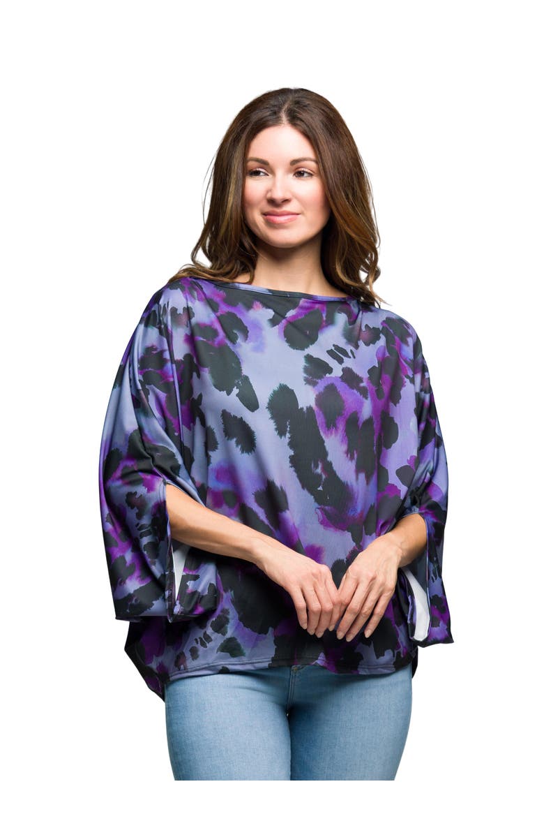 24seven Comfort Apparel Animal Print Boat Neck Dolman Sleeve Top, Main, color, Purple Multi