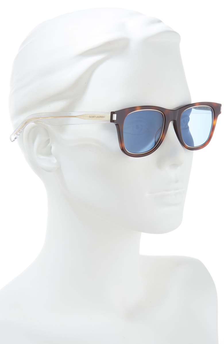 Saint Laurent 50mm Square Sunglasses, Alternate, color, Havana Crystal Blue