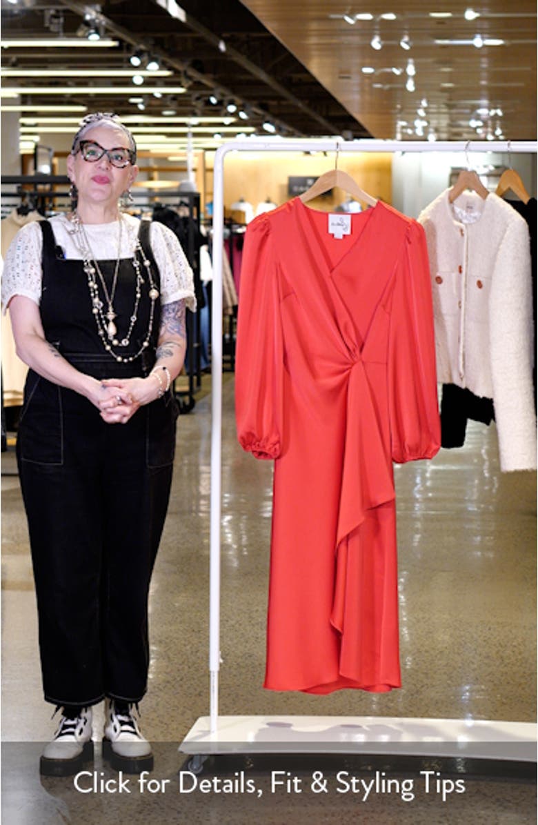 Wrap Front Long Sleeve Satin Dress, sales video thumbnail