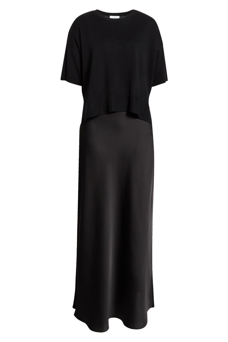 Dolman Sleeve Mixed Media Maxi Dress, Alternate, color, RICH BLACK