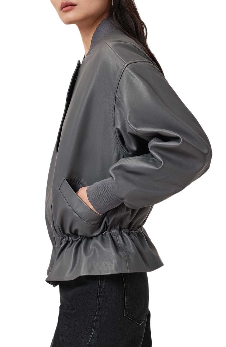 AllSaints Sofi Leather Bomber Jacket, Alternate, color, Graphite Blue