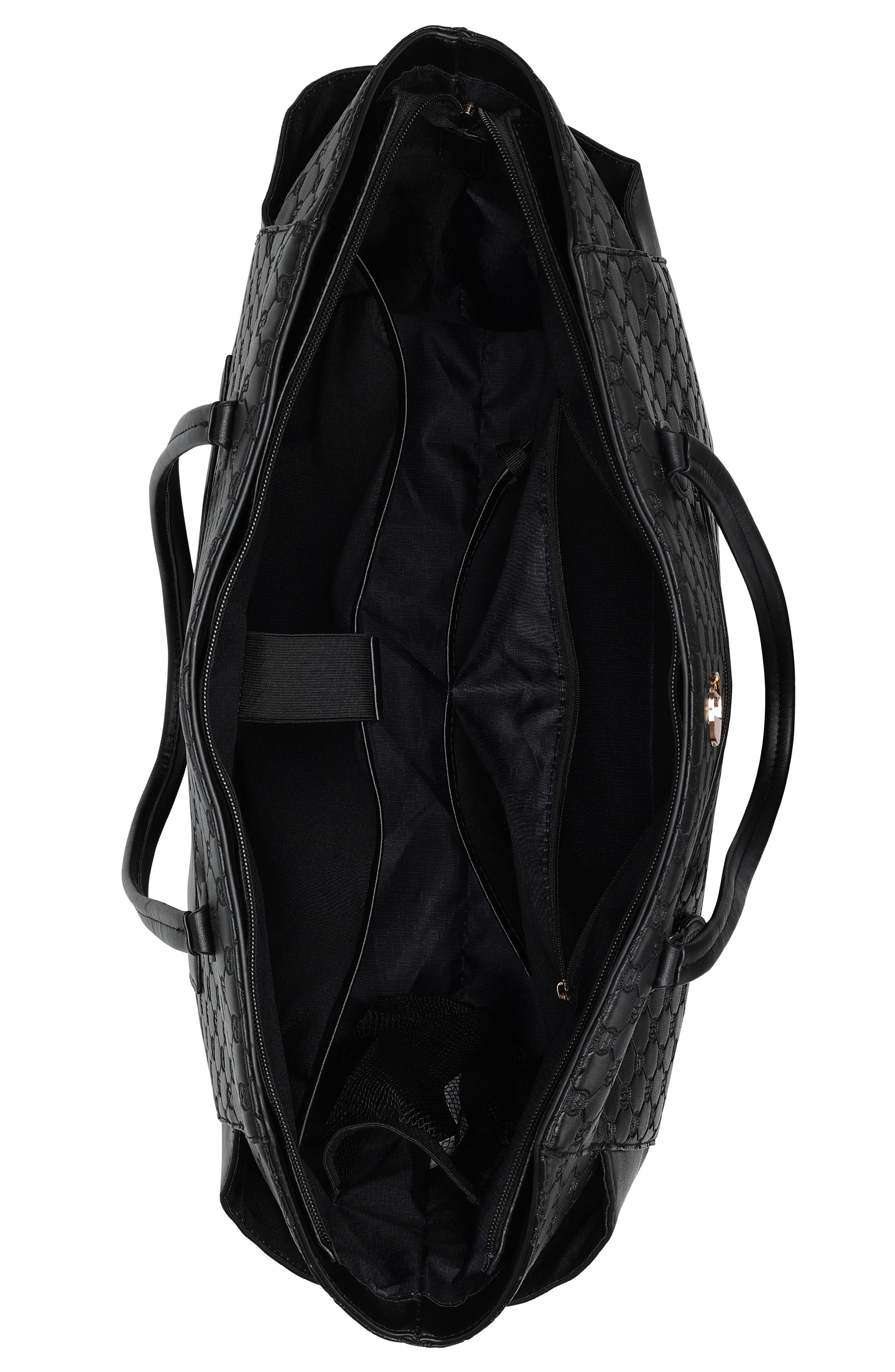 ELLE Compass 32L Vegan Leather Monogram Weekender Duffel Bag, Alternate, color, Black