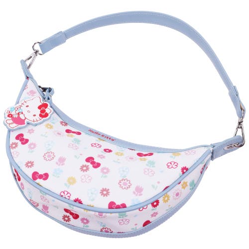 Sanrio Hello Kitty Floral Print Top Zip Shoulder Bag In White