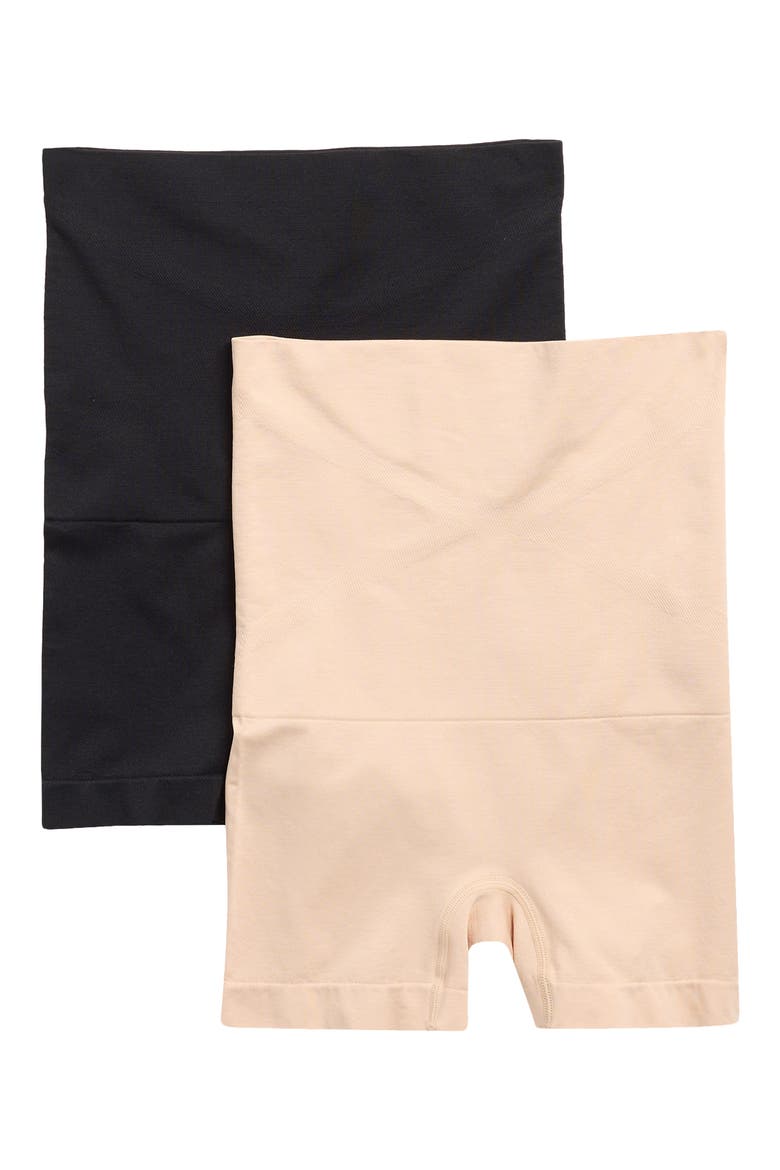 2-Pack High Waist Seamless Shaping Shorts, Main, color, PALE OAK/ BLACK