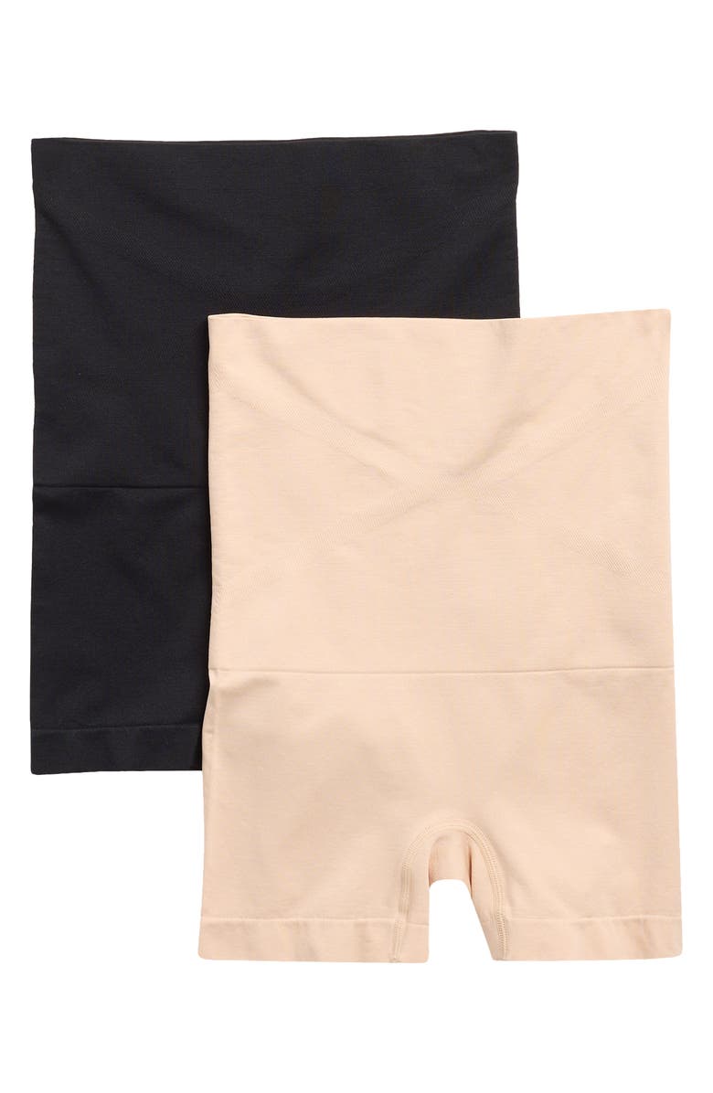 SKINNY GIRL 2-Pack High Waist Seamless Shaping Shorts, Main, color, Pale Oak/ Black