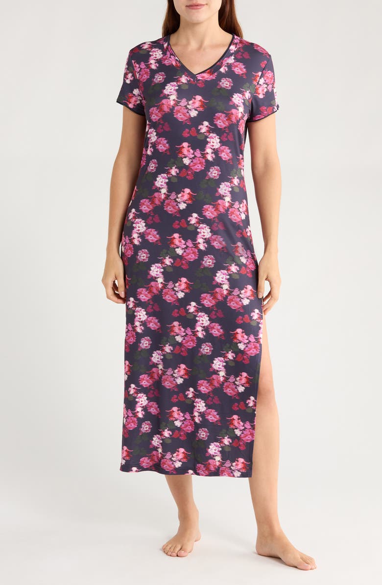 Ted Baker Mesh Trim Maxi Nightgown, Main, color, Peony Glitched