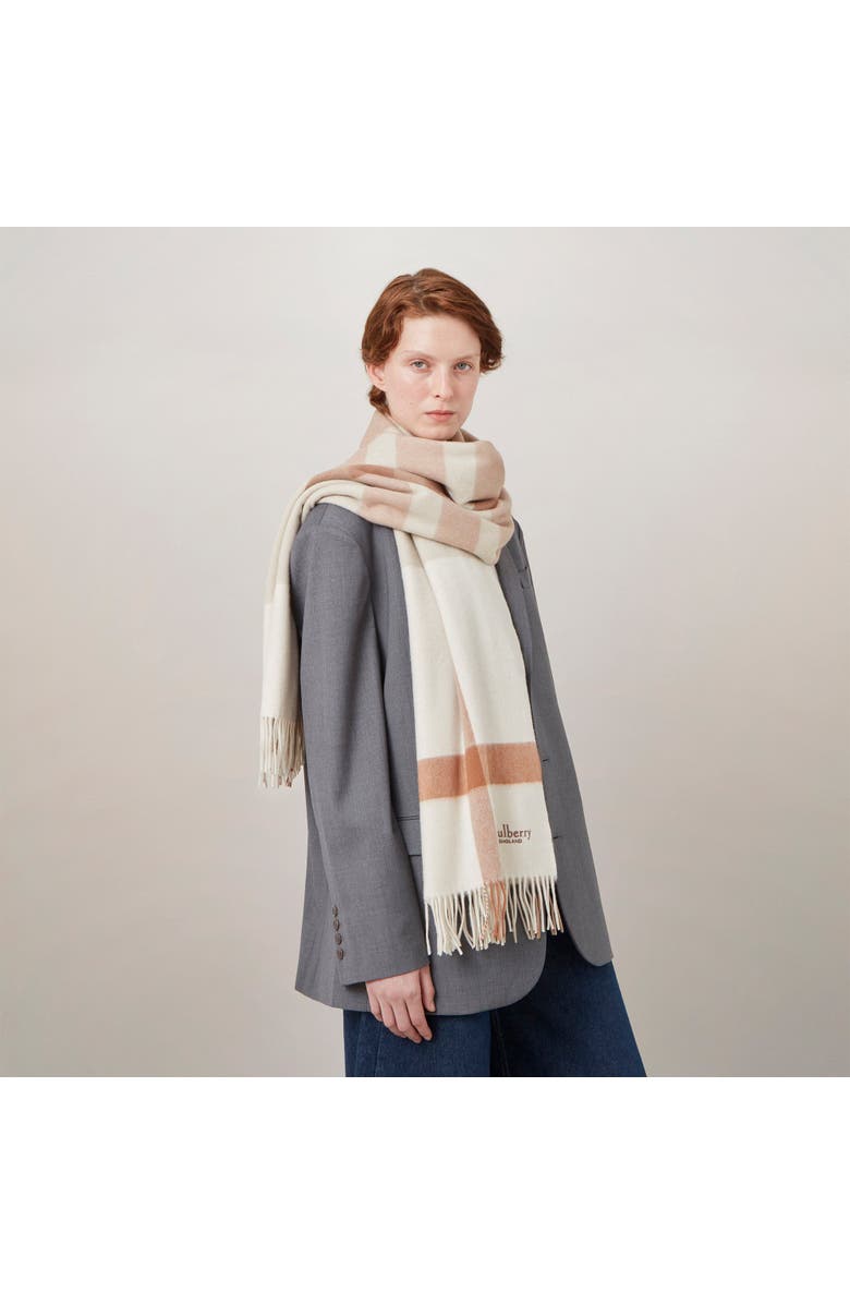 Mulberry Large Check Merino Wool Scarf, Alternate, color, Maple-White