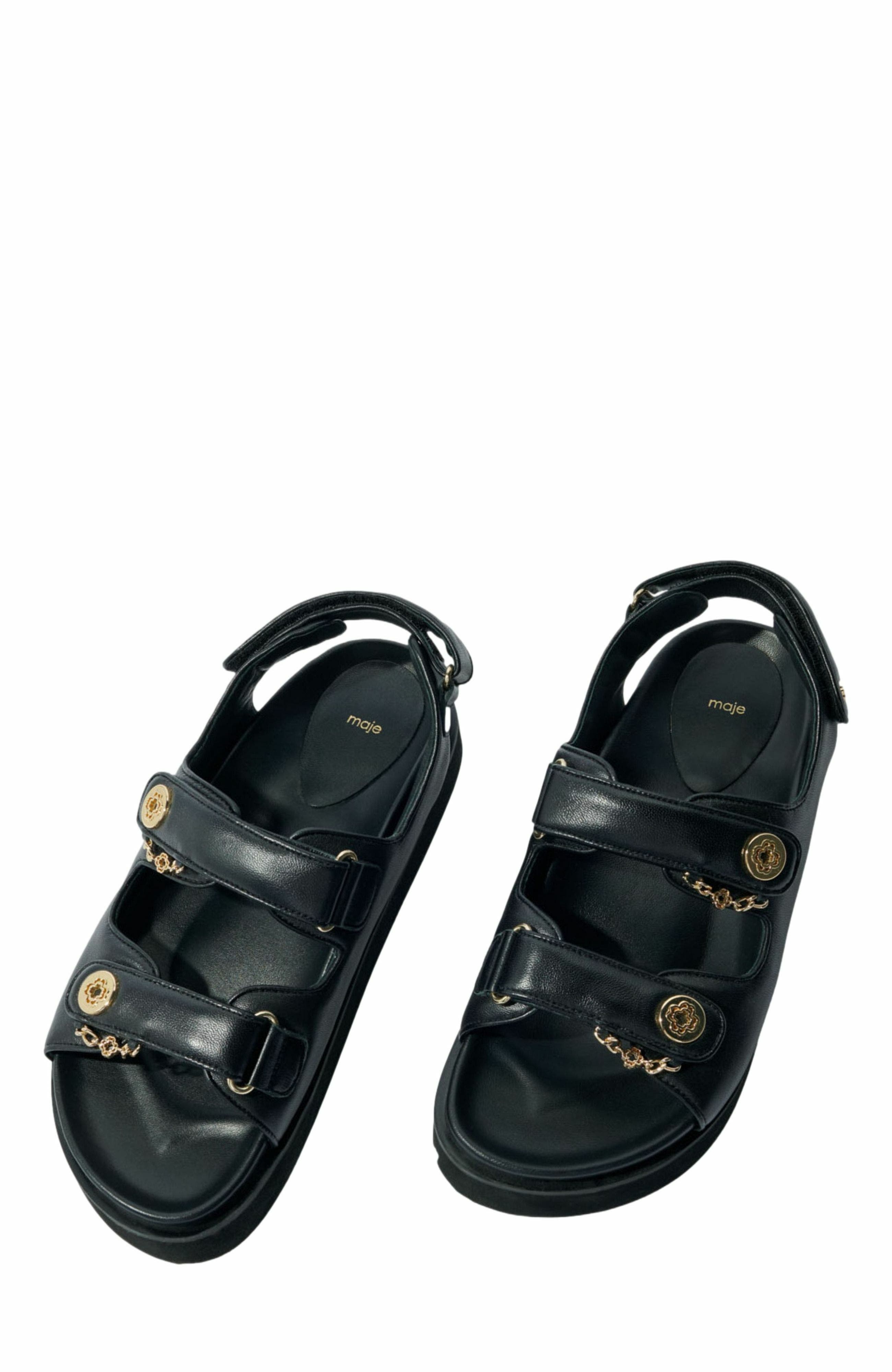 maje Flat leather sandals, Alternate, color, 