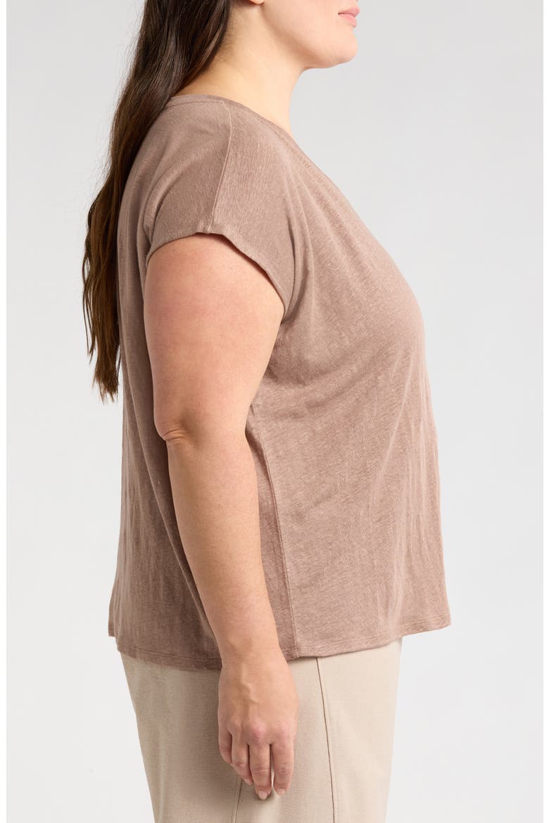 V-Neck Organic Linen T-Shirt, Alternate, color, COCOA
