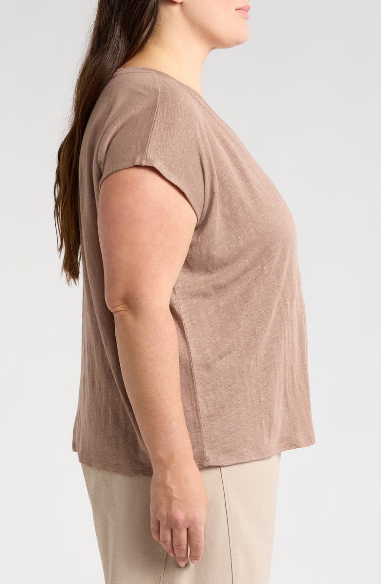 Eileen Fisher V-Neck Organic Linen T-Shirt, Alternate, color, Cocoa
