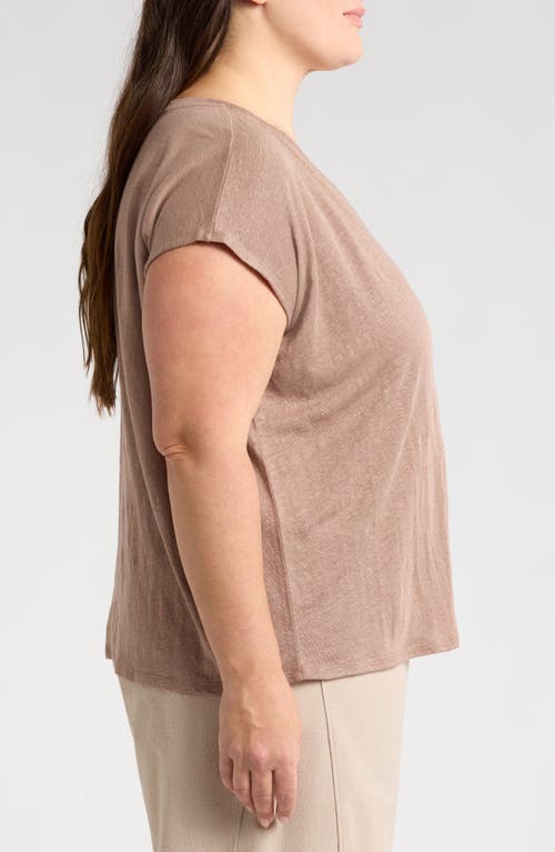 Eileen Fisher V-neck Organic Linen T-shirt In Cocoa