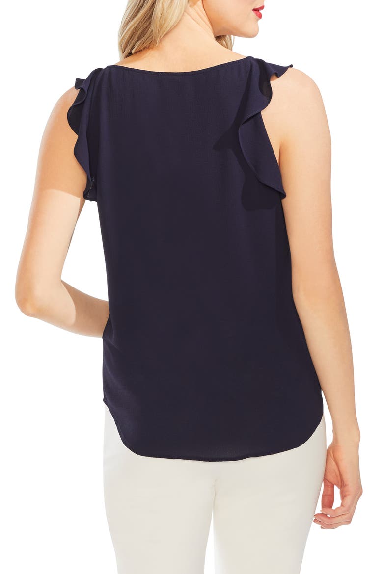 Flutter Shoulder Crepe Tank Top, Alternate, color, CLASSIC NAVY