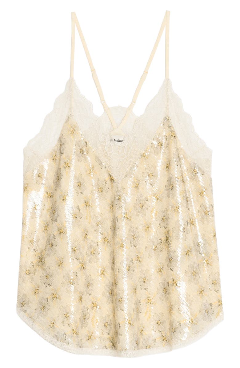 Zadig & Voltaire Christy Sequin Floral Cami, Alternate, color, Vanille