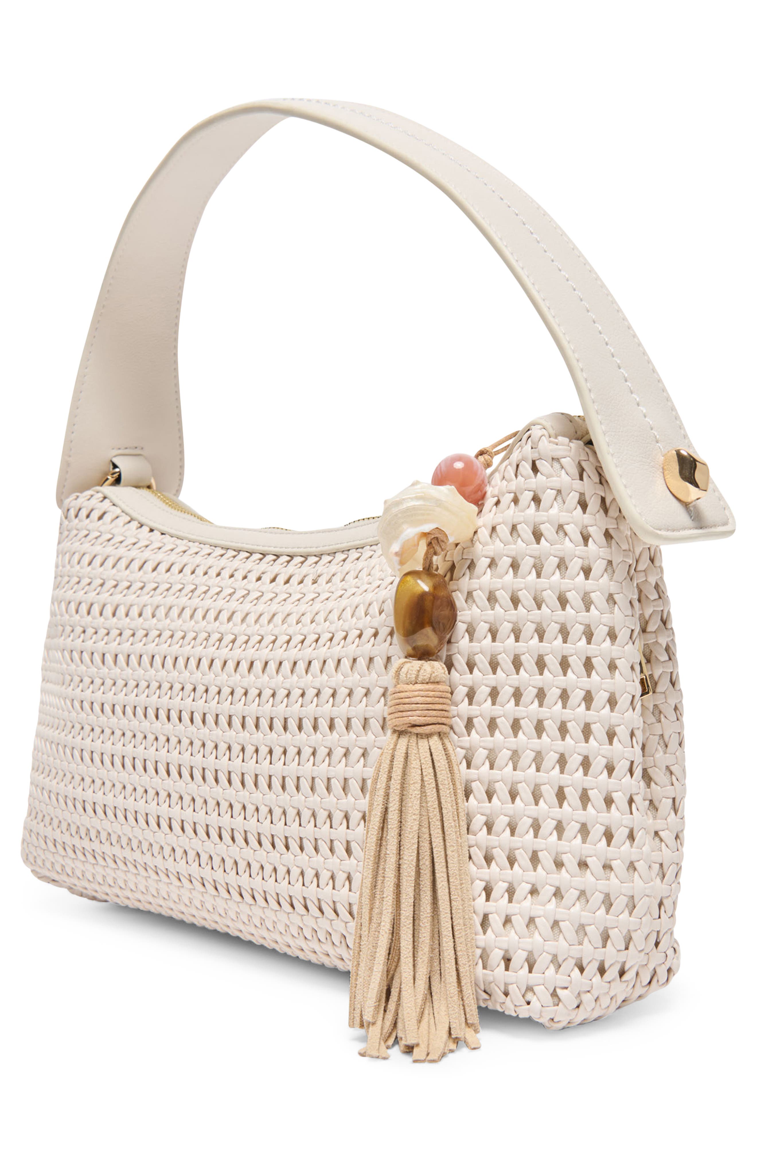 Zaria Woven Faux Leather Shoulder Bag, Alternate, color, IVORY