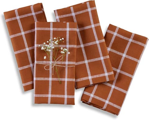 Linen Dinner Napkins Set of 4, 20 x 20" - Windowpane