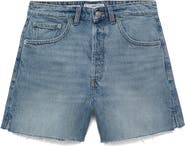 MANGO Button Fly Fray Hem Denim Shorts