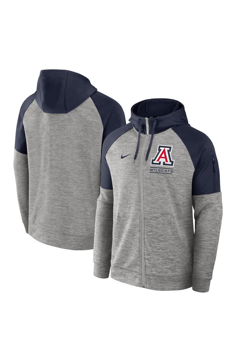 Nike Men's Nike Heather Gray Arizona Wildcats Fitness Raglan Performance Full-Zip Hoodie, Main, color, 