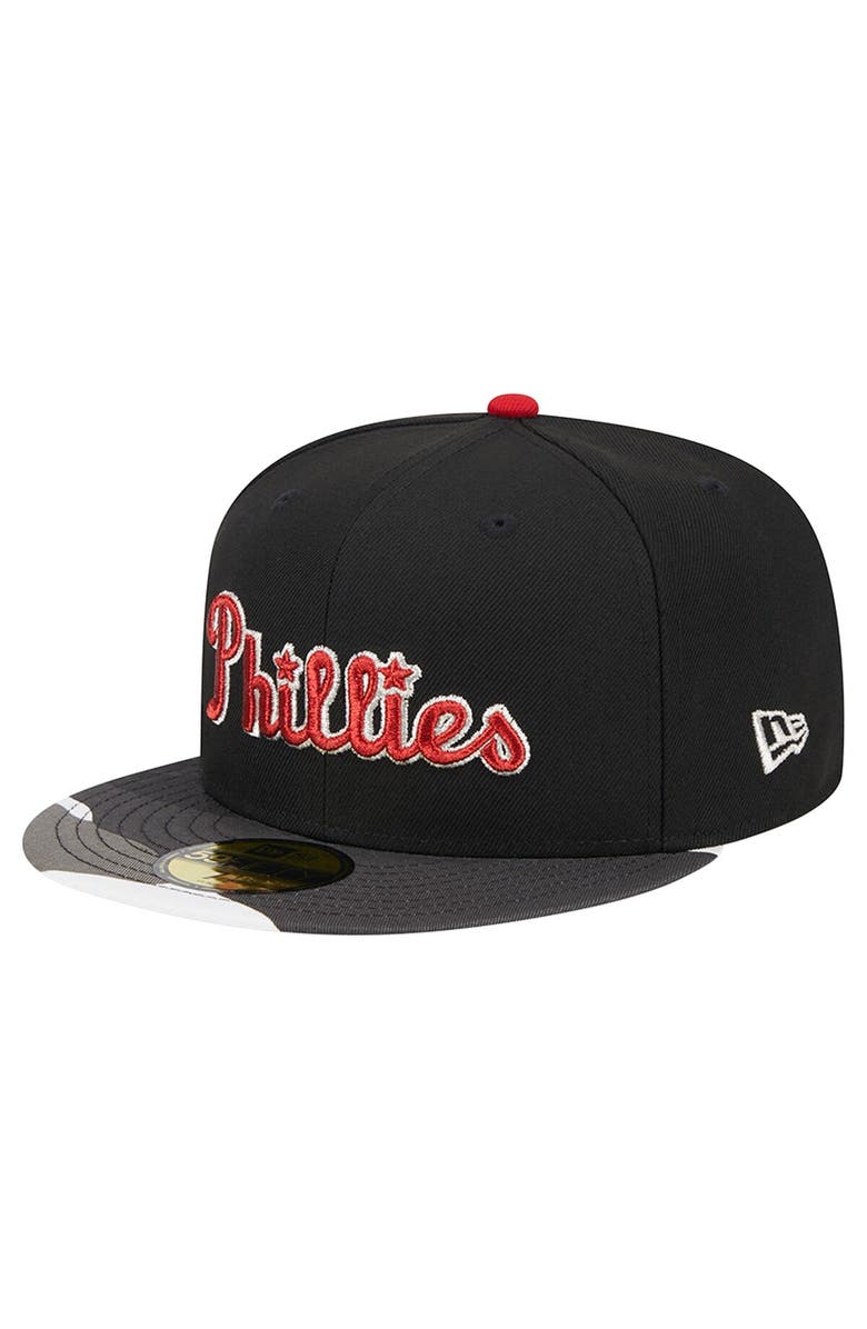 New Era Men's New Era Black Philadelphia Phillies Metallic Camo 59FIFTY Fitted Hat, Alternate, color, 