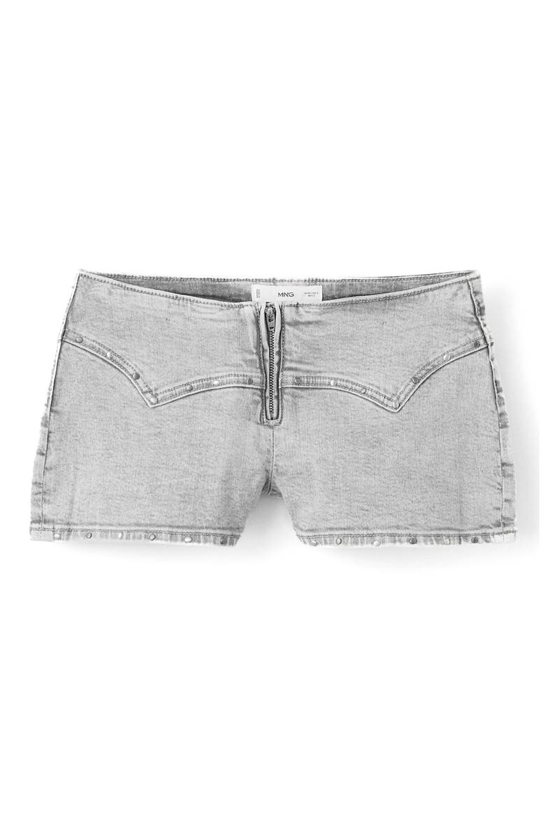 Studded Zip Denim Shorts, Main, color, DENIM GREY