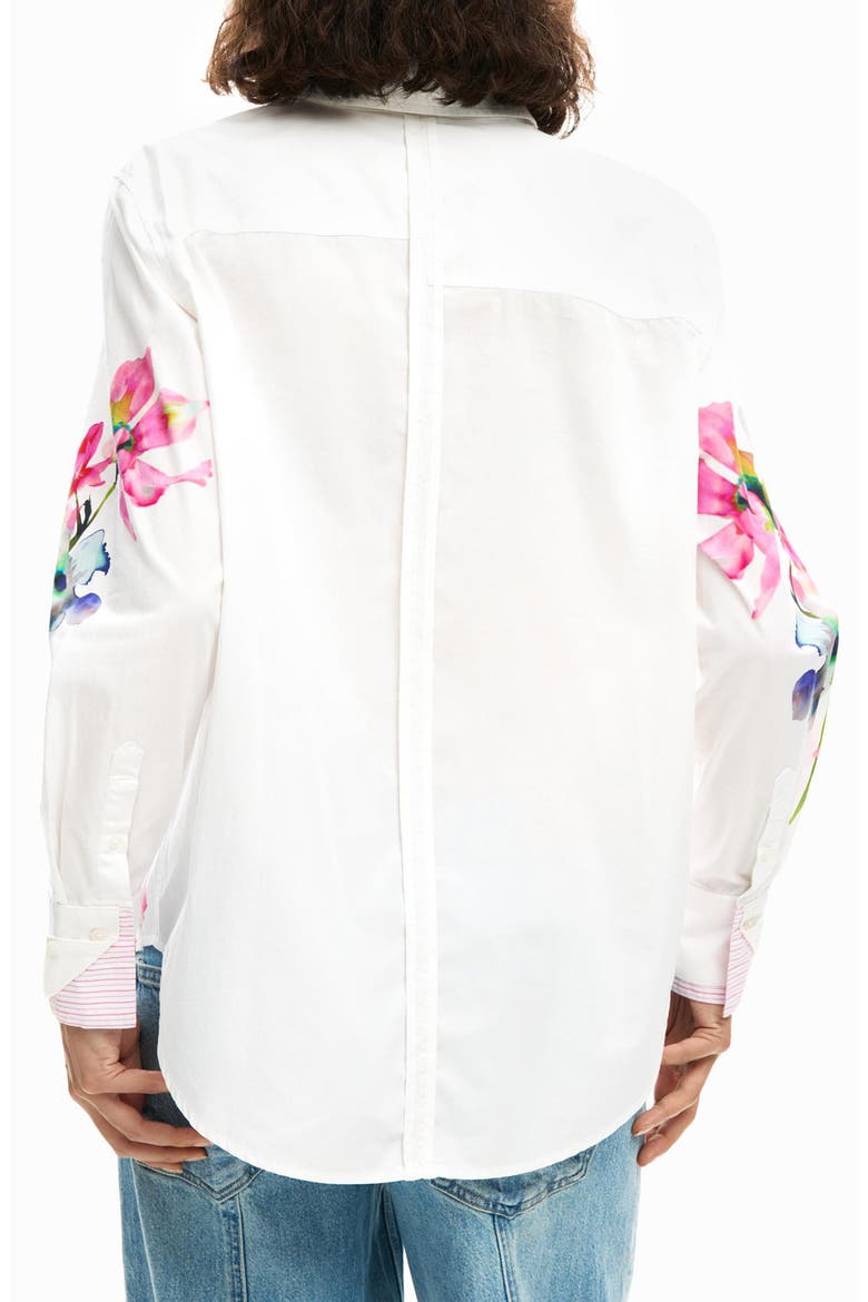 Placement Print Cotton Button-Up Shirt, Alternate, color, WHITE