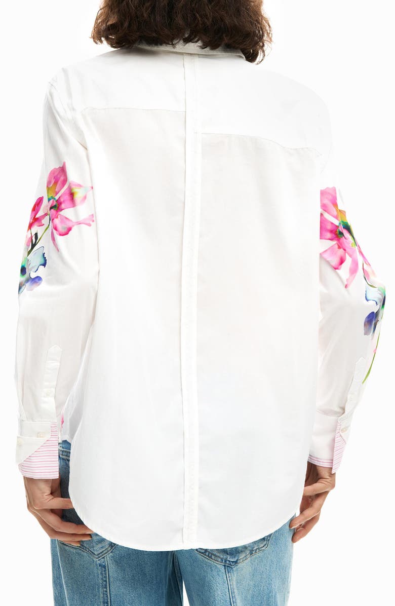Desigual Placement Print Cotton Button-Up Shirt, Alternate, color, White