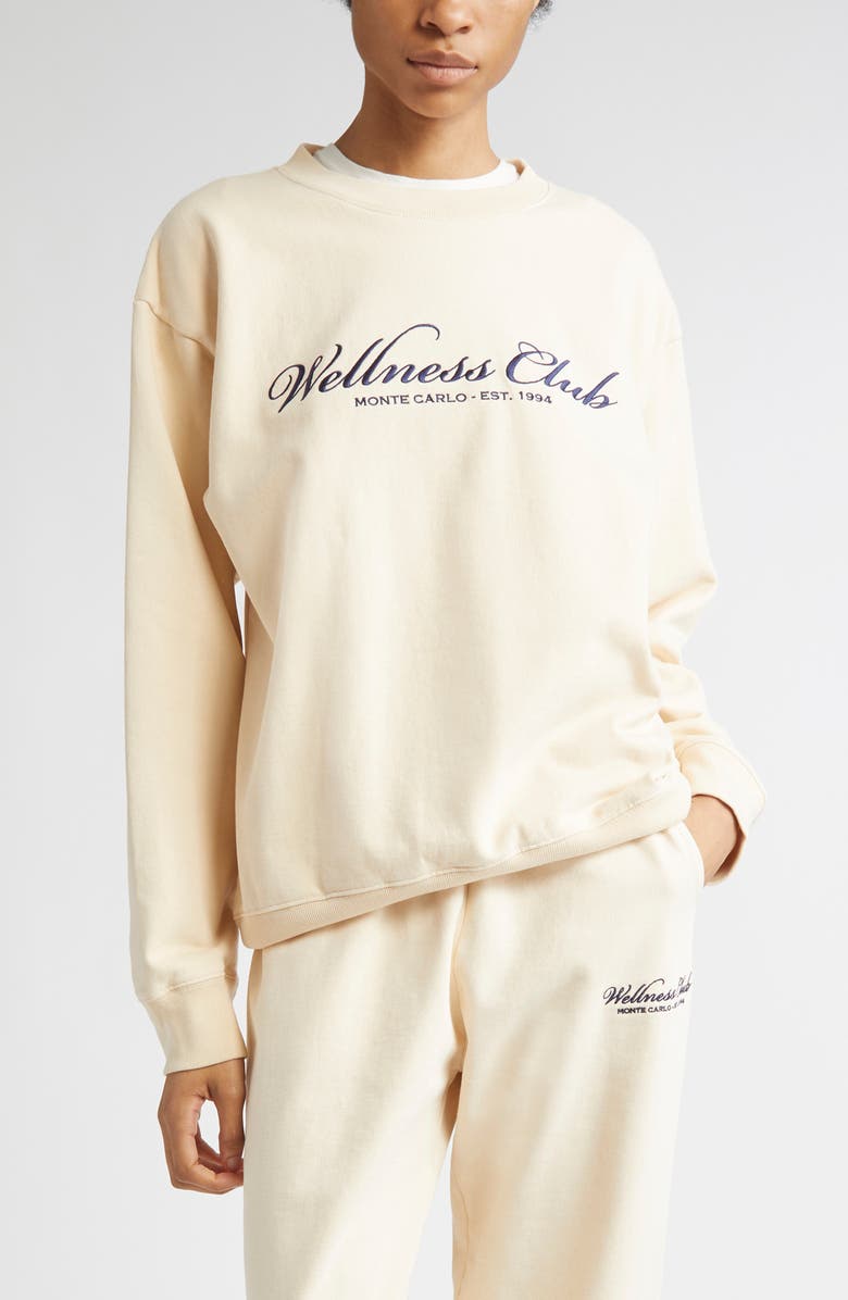 Sporty & Rich Wellness Club Embroidered Fleece Sweatshirt, Main, color, Cream