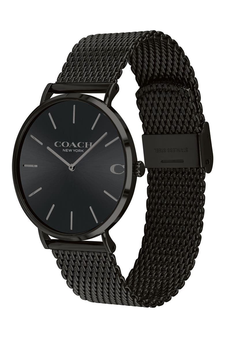 Charles Mesh Strap Watch, 41mm, Alternate, color, BLK