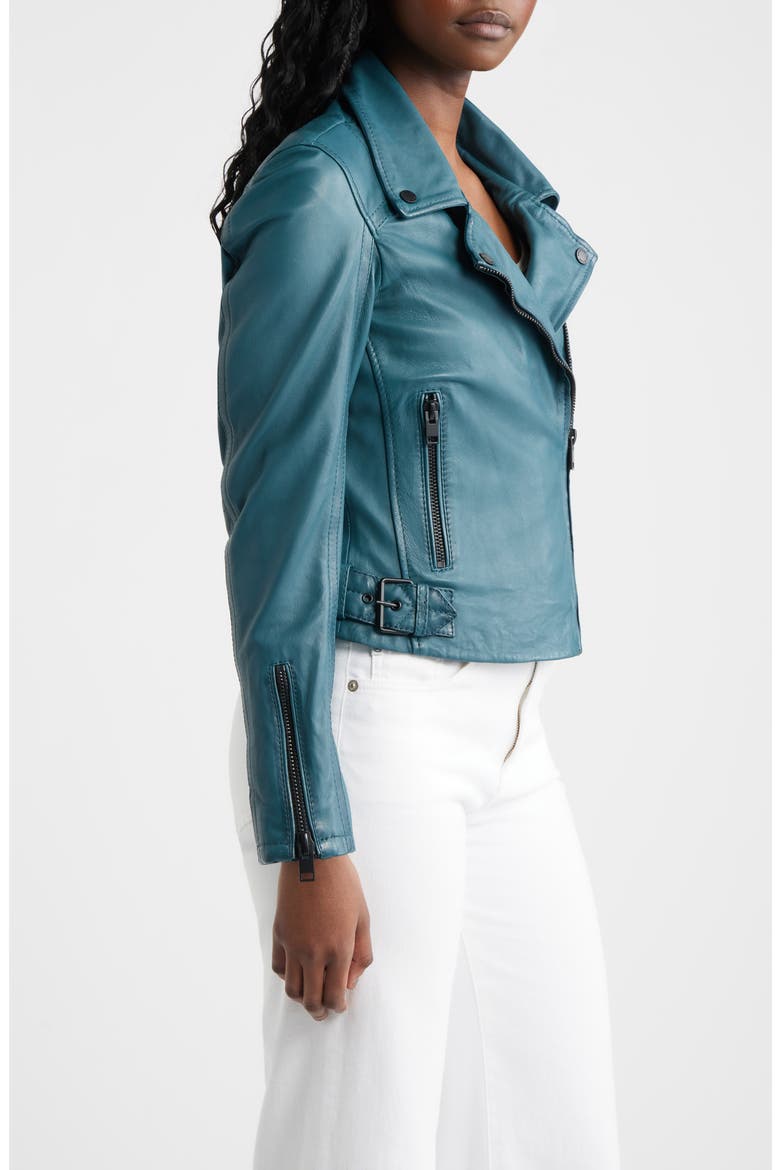 Bita Leather Moto Jacket, Alternate, color, TEAL