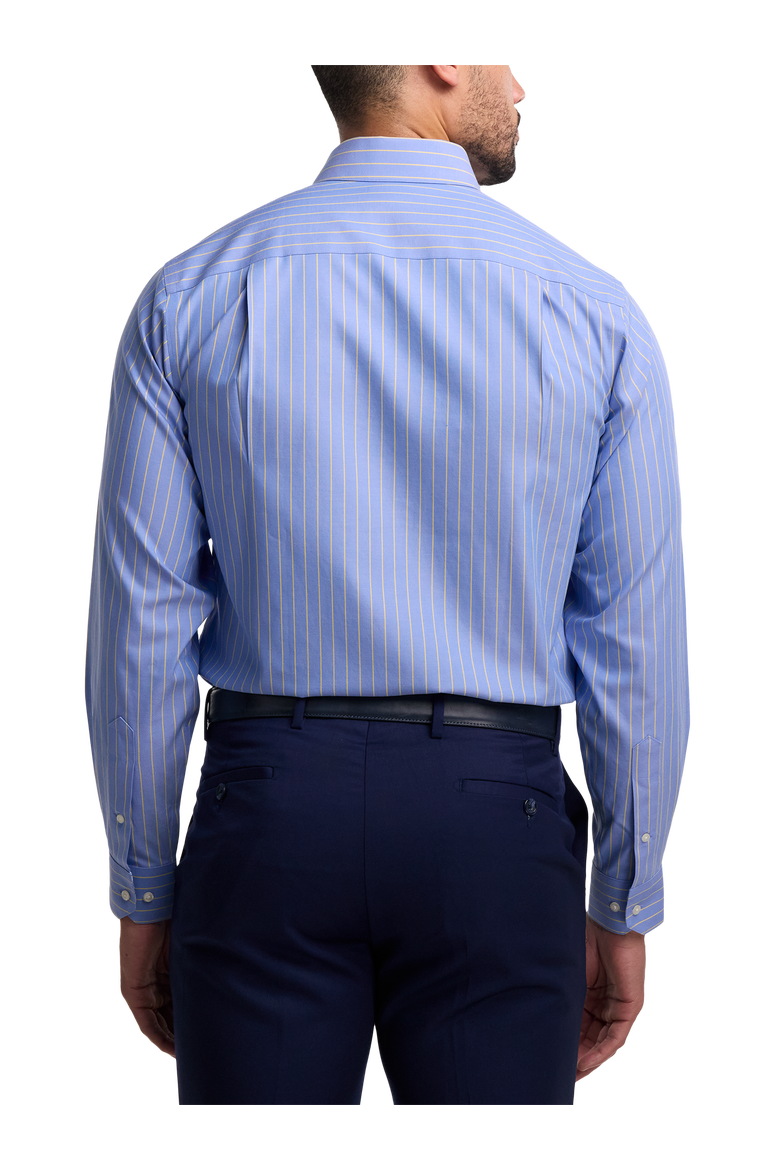 Cotton Point Collar Pinpoint Slim Contrast Trim Button Cuff Long Sleeve Shirt, Alternate, color, Blue/Yellow