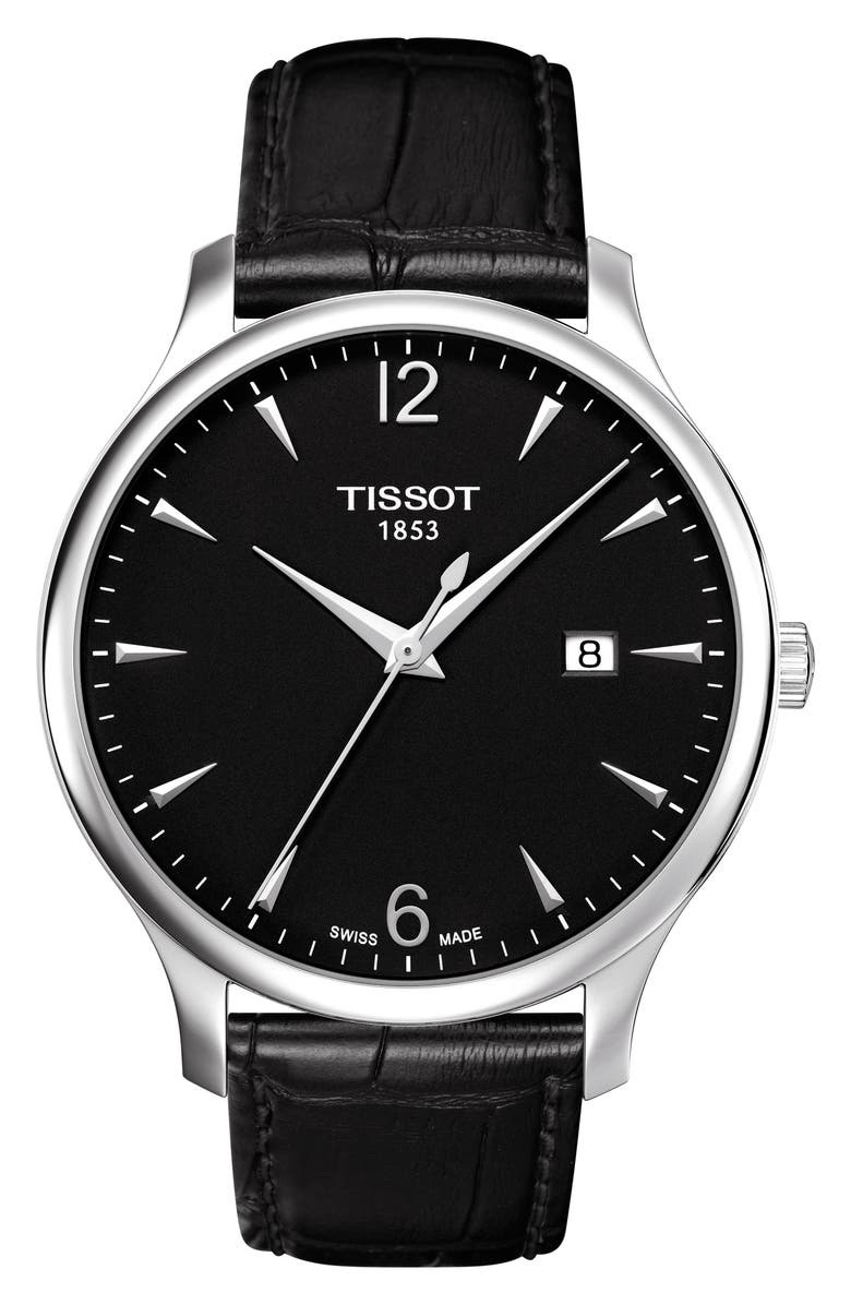 Tissot Tradition Leather Strap Watch, 42mm, Main, color,