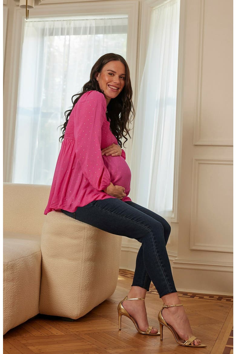 Smocked Square Neck Long Sleeve Babydoll Maternity Top, Alternate, color, Carabet