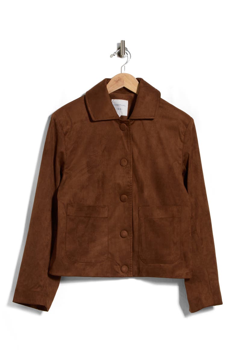 Faux Suede Shirt Jacket, Main, color, CHESTNUT