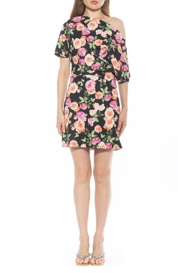 Alexia Admor Suri Draped One-shoulder Minidress In Black Floral