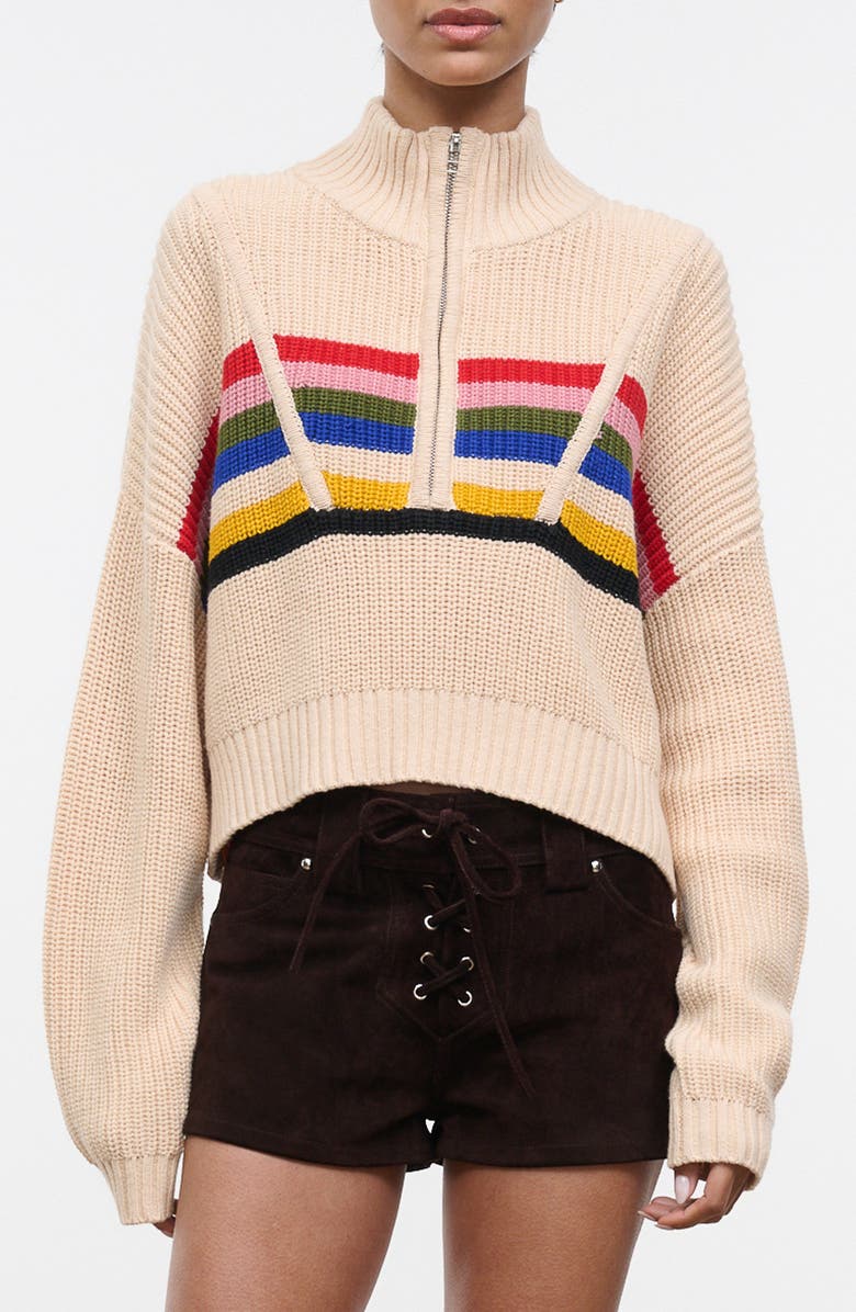 STAUD Hampton Stripe Half Zip Crop Sweater, Main, color, Artist Stripe